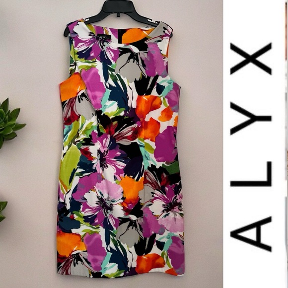 ALYX FLORAL MULTICOLOR SLEEVELESS SHEATH DRESS. KNEE LENGHT. LIKE NEW! - Picture 3 of 15